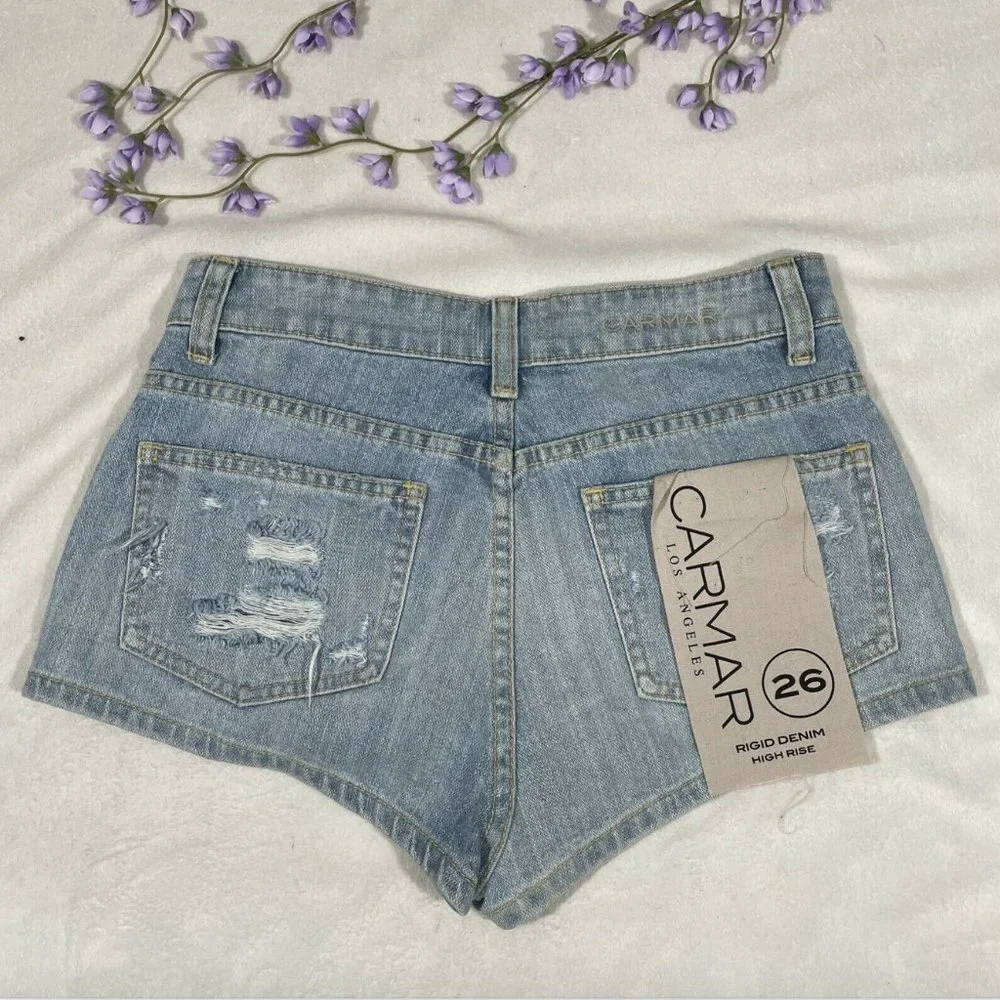 NWT $188 LF x Carmar Calla High Waisted‎ Distressed Denim Shorts [ SZ 26 ] #3914